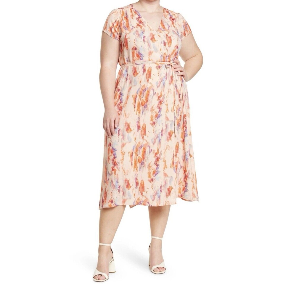Halogen Size 1/Large Multicolor True Wrap Midi Dress